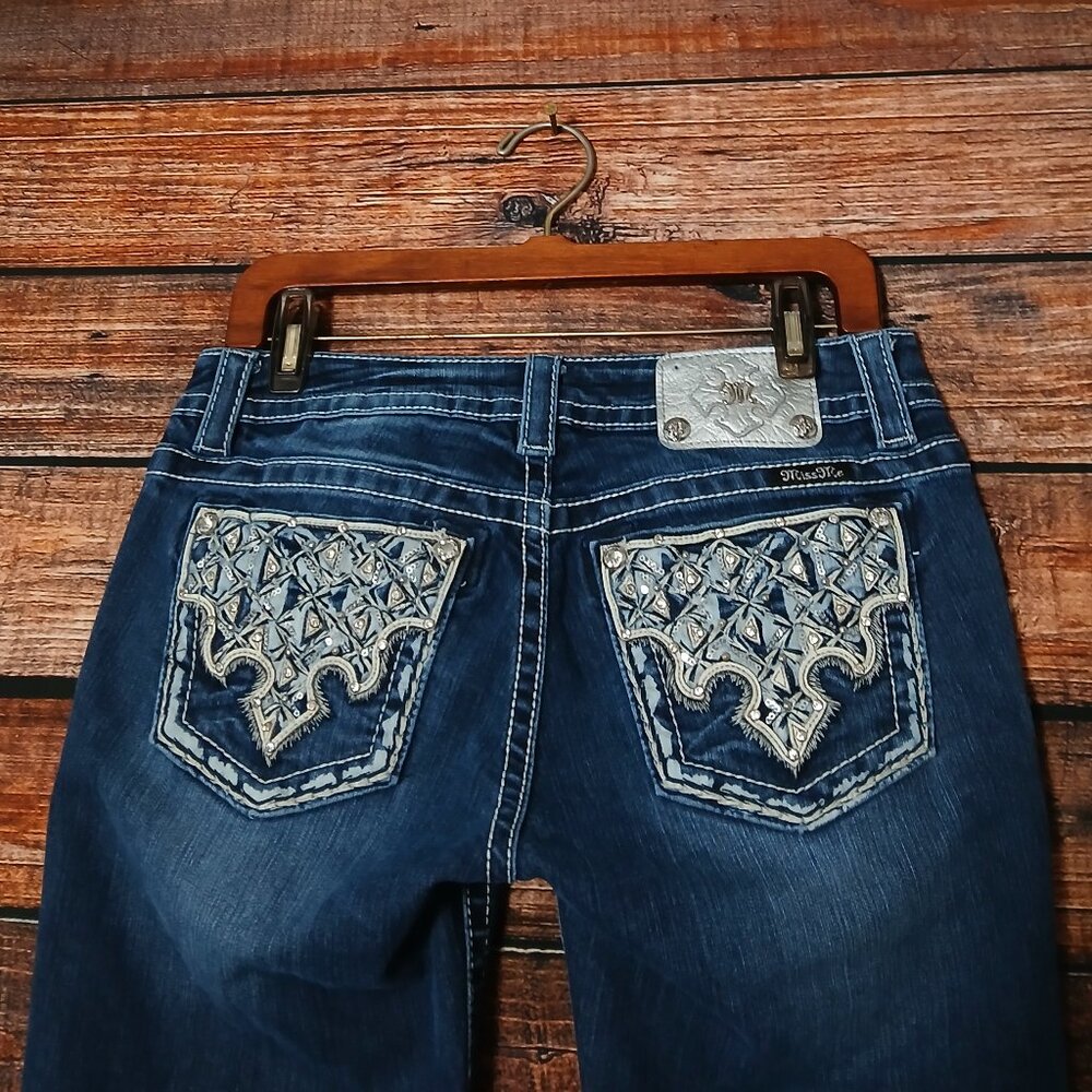 Miss Me Jeans 29 Signature Skinny Low Rise Embellished Blue Denim Stretch - Picture 5 of 12